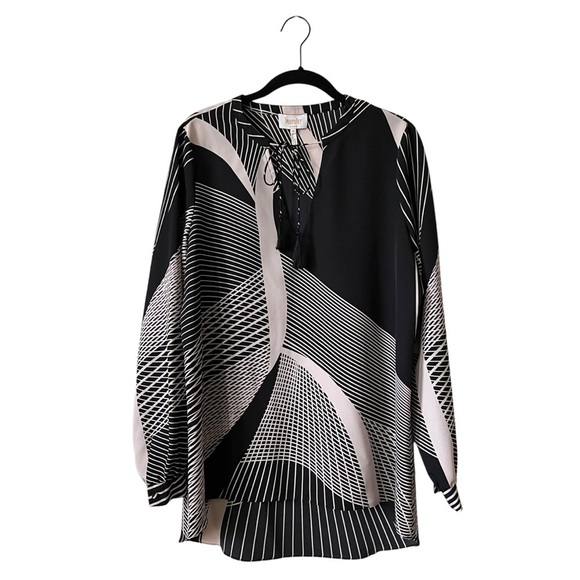 Laundry by Shelli Segal Top Women's Size 10 Black Rose Keyhole Tie Neck Long Slv - Picture 1 of 6